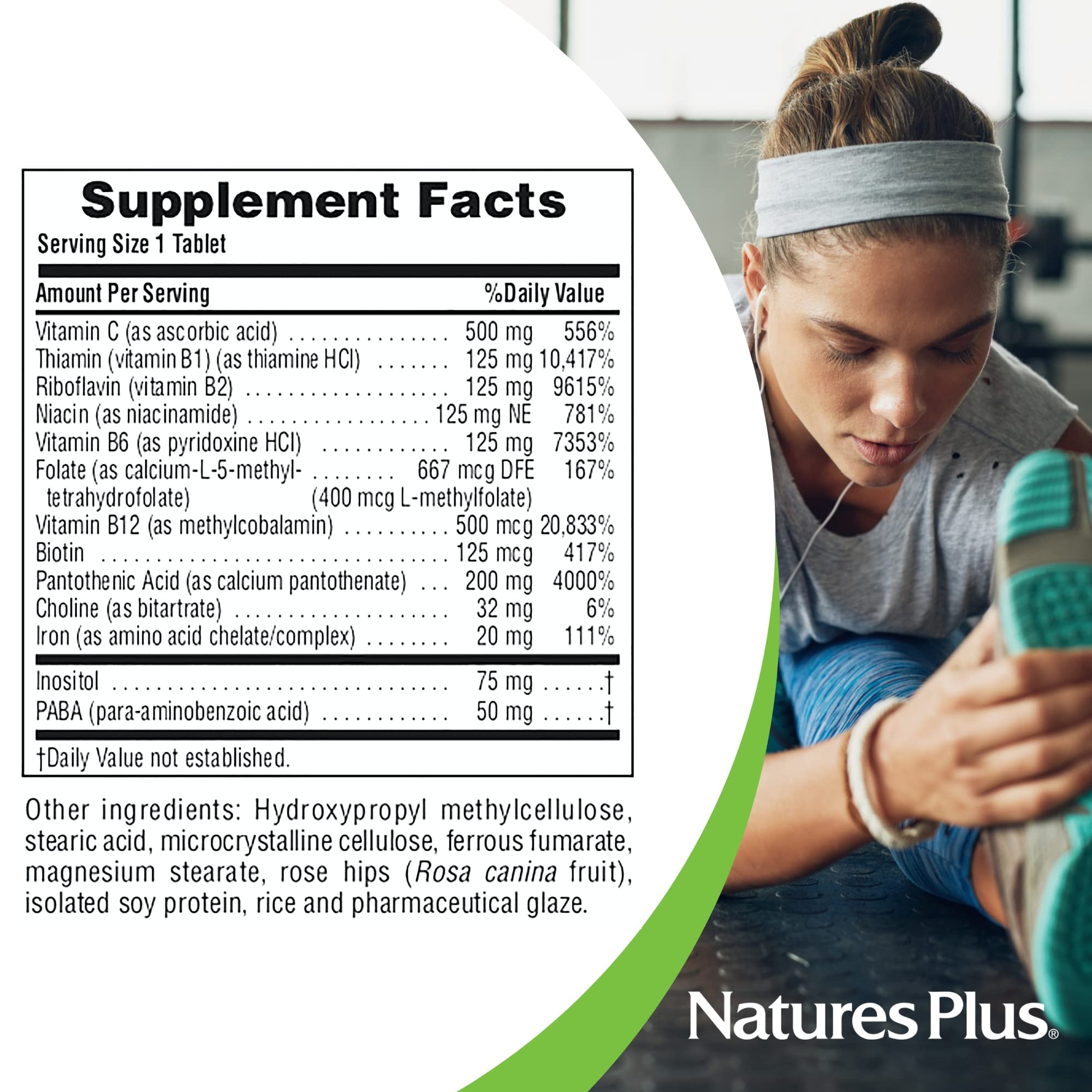 Supplement facts panel featuring B-Complex and Vitamin C