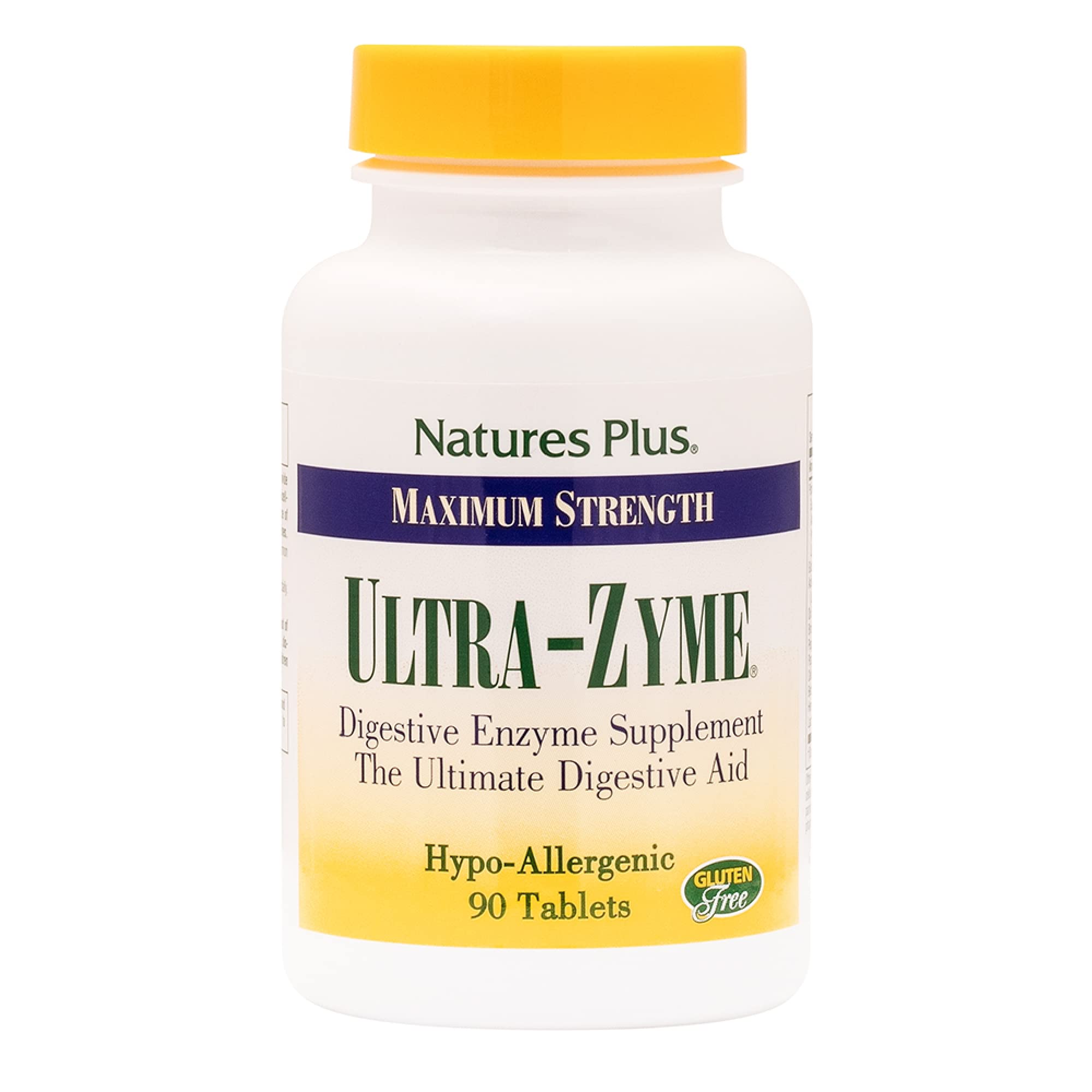Front view of NaturesPlus Ultra-Zyme bottle with 90 tablets