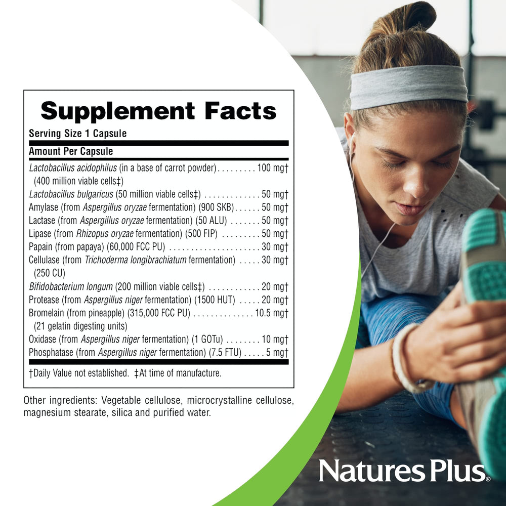 Nine digestive enzymes including Amylase, Lactase, Lipase and more