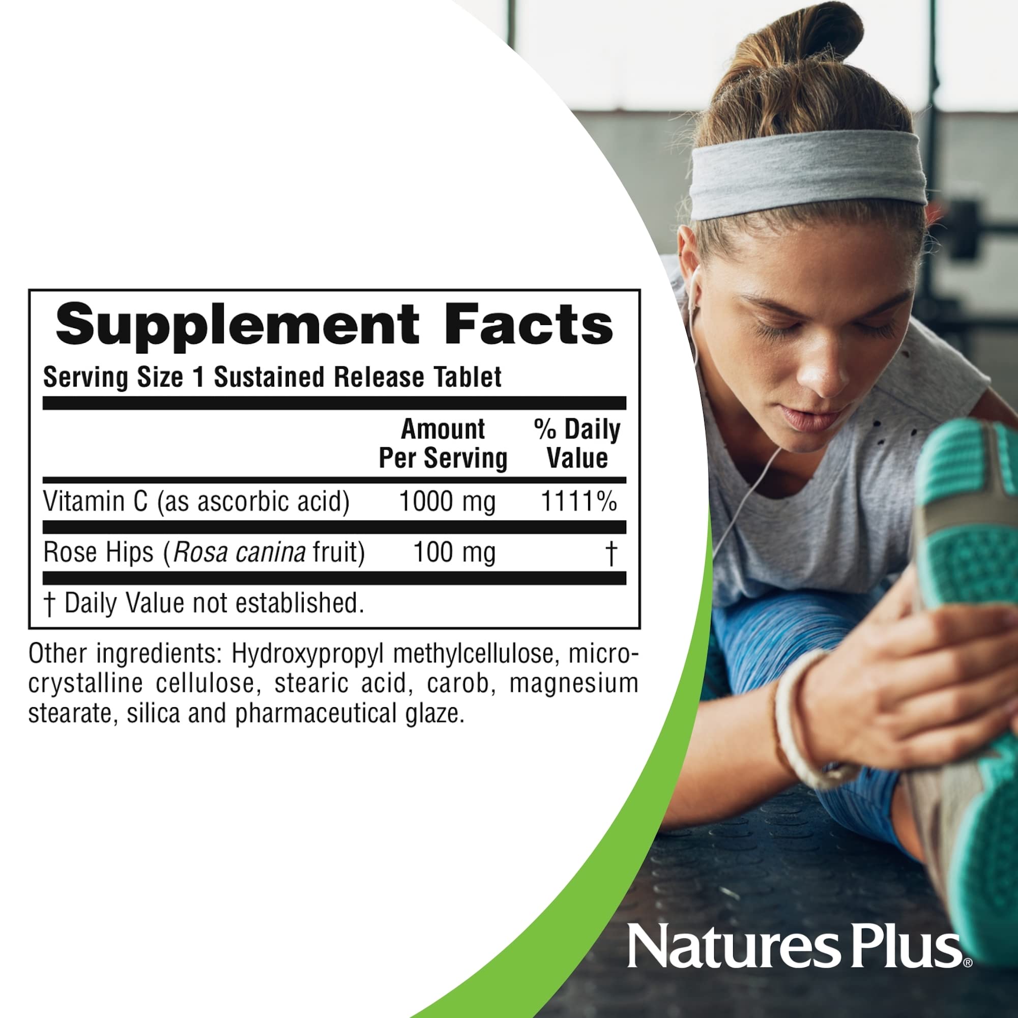 NaturesPlus vitamin C bottle with product details