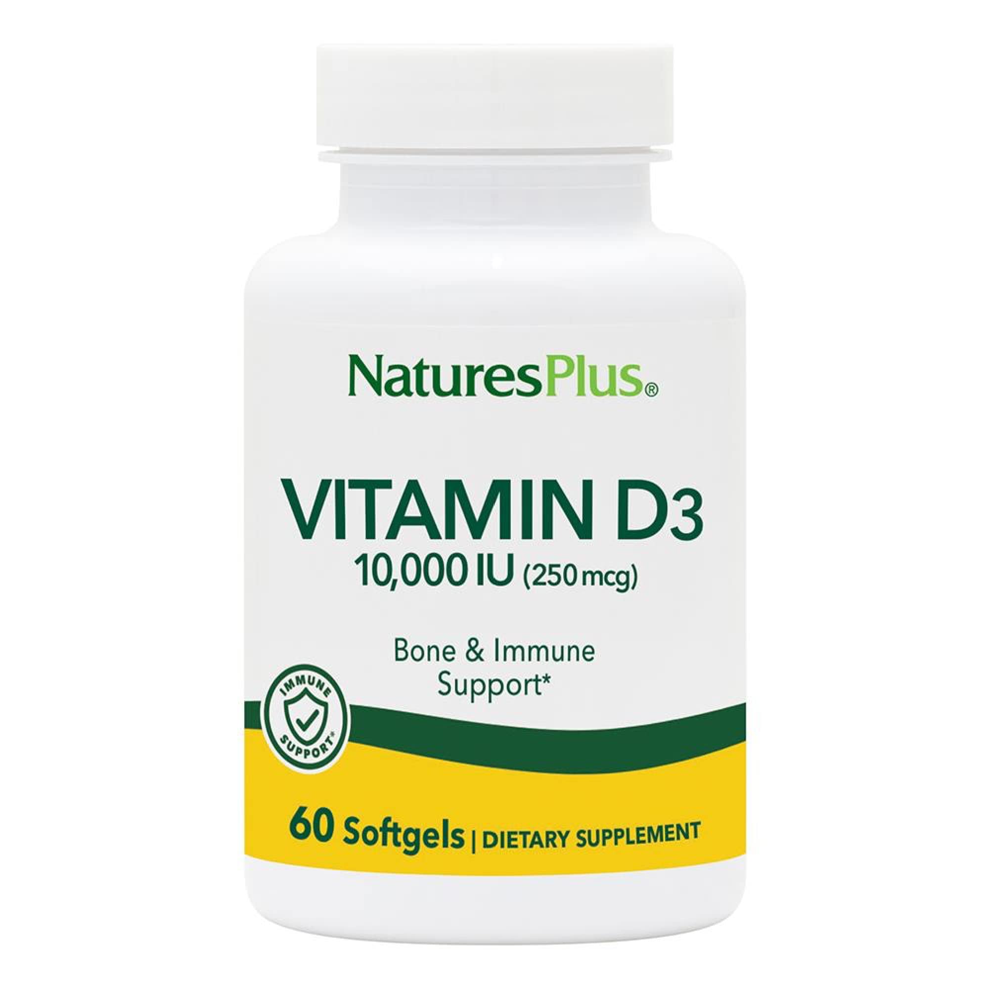 NaturesPlus Vitamin D3 10,000 IU softgels front view