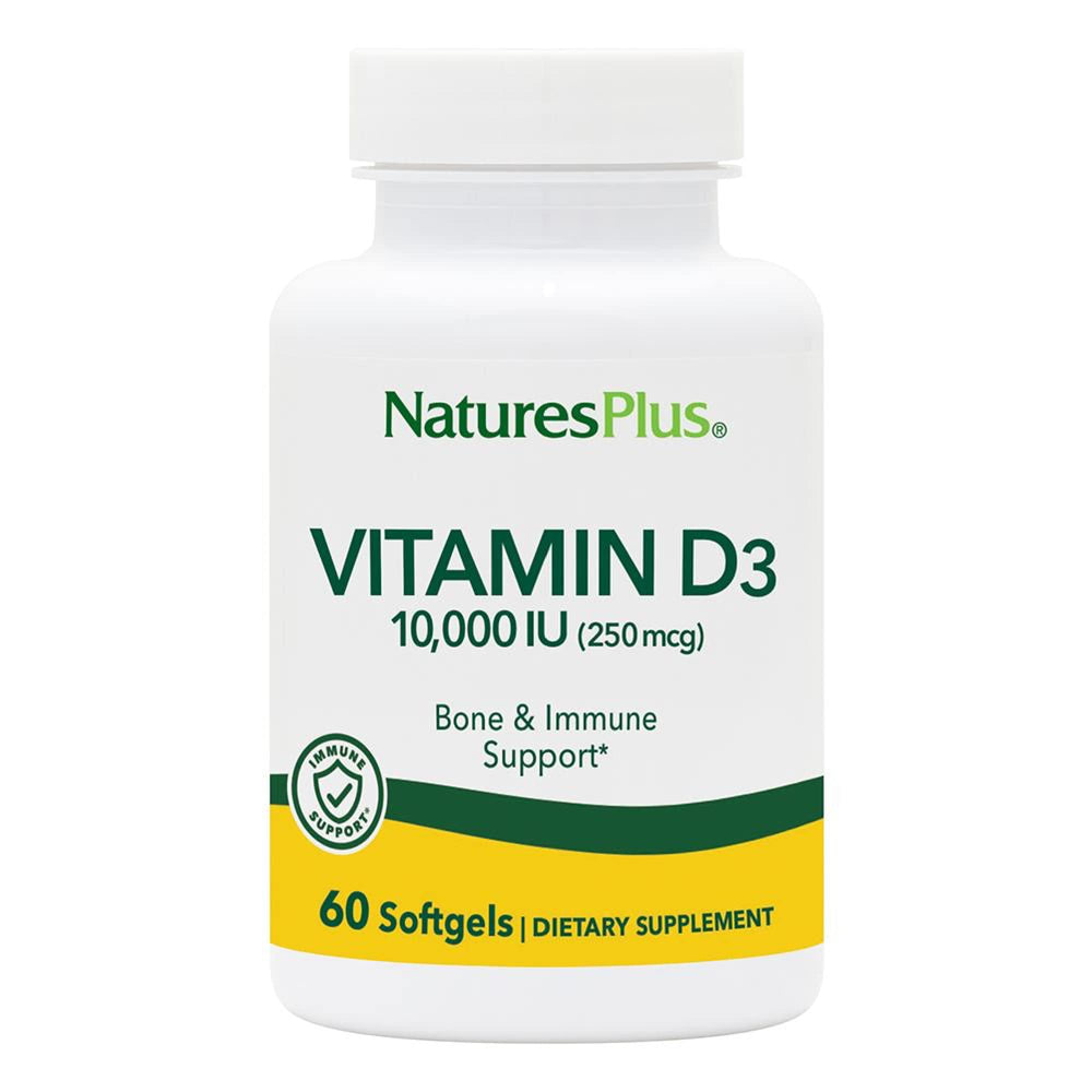 NaturesPlus Vitamin D3 10,000 IU softgels front view