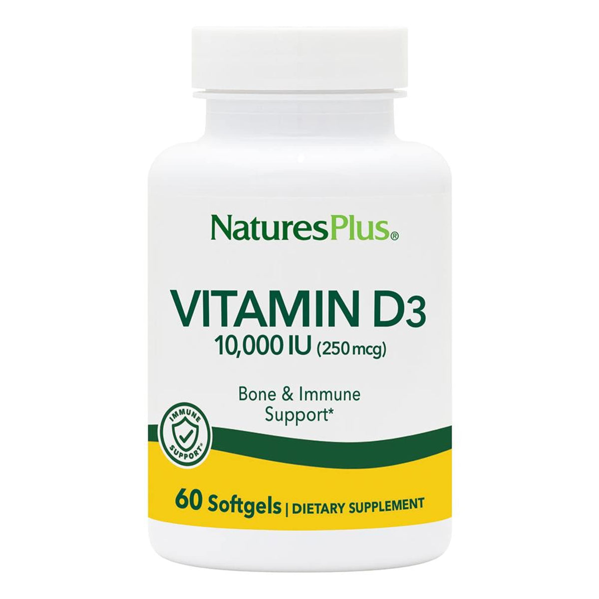 NaturesPlus Vitamin D3 10,000 IU softgels front view