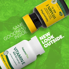 Oil-based Vitamin E 400 IU softgels poured from bottle