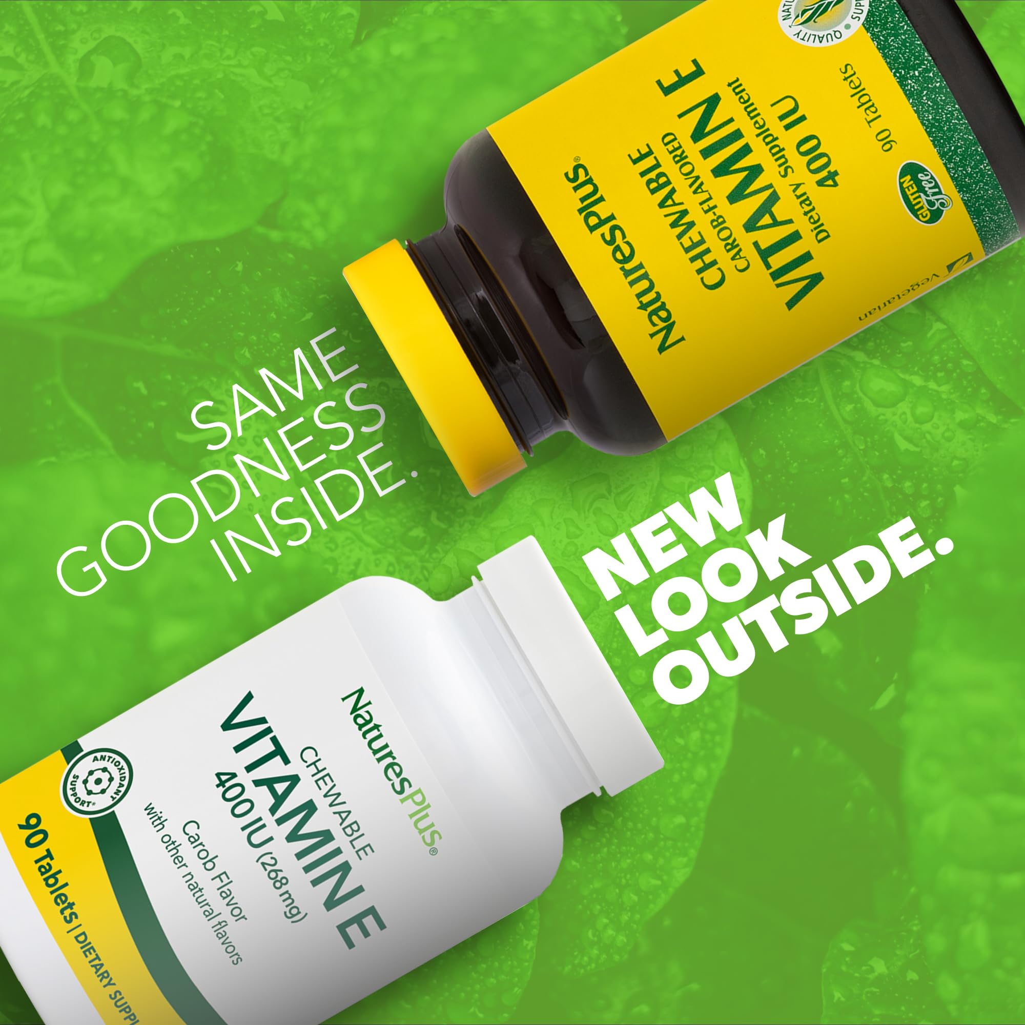 NaturesPlus Vitamin E Carob Flavor 2-Pack back view with supplement facts