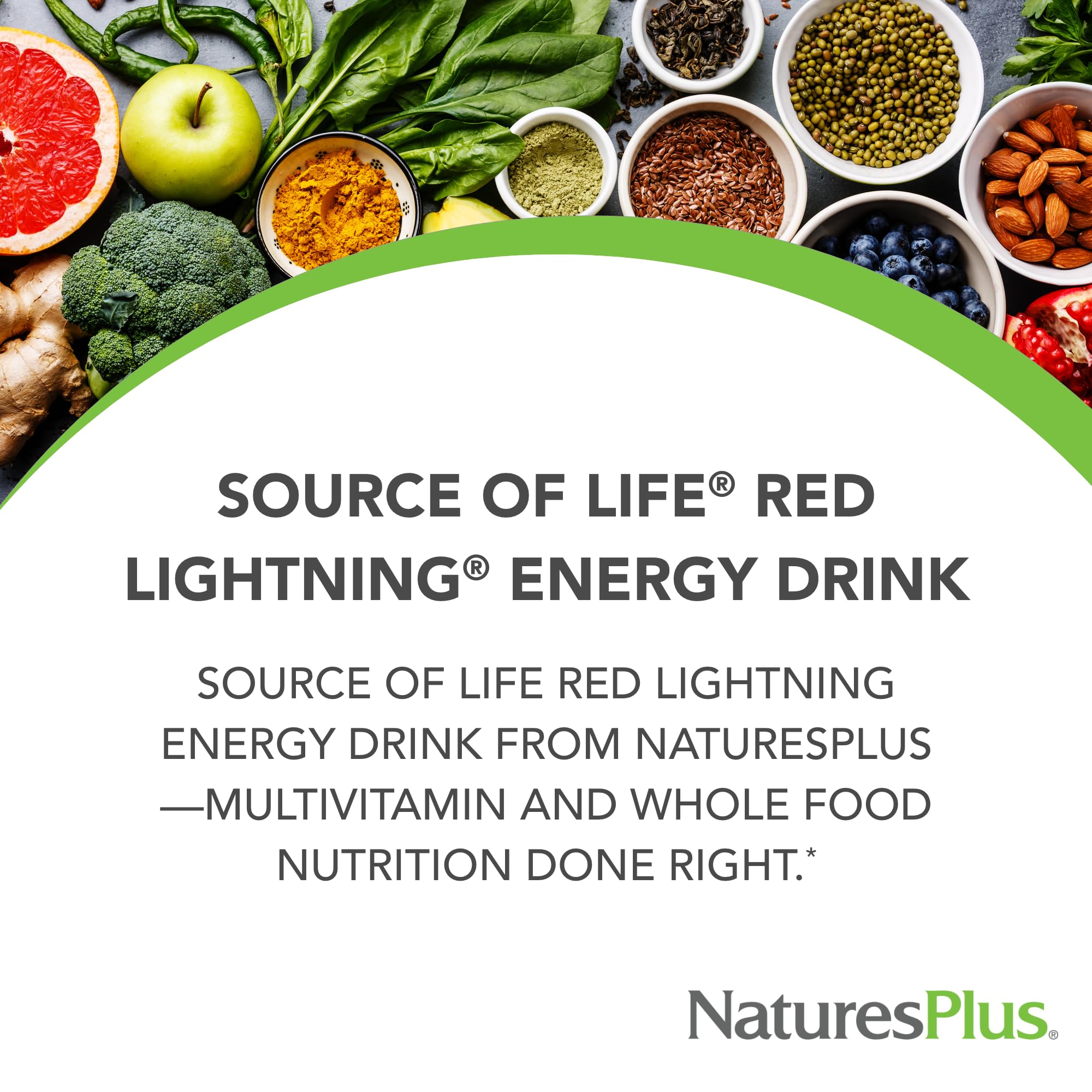 Label for NaturesPlus Source of Life Red Lightning Energy Drink Powder, Mixed Berry