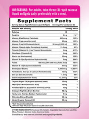 Close-up of softgel ingredients showing Argan Oil, Collagen and Coconut Oil