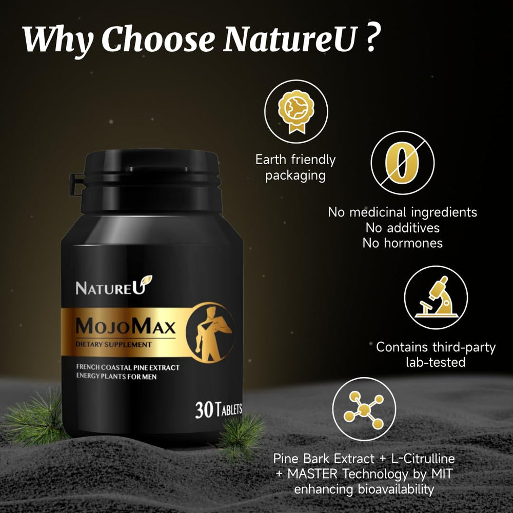 NatureU bottle displaying a one-month supply of 30 tablets