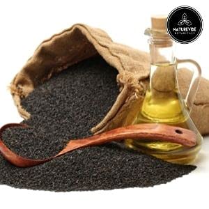 Back label showing ingredients and details on Naturevibe Botanicals Black Cumin Seed Oil