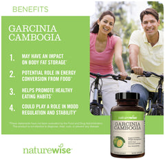 Close-up of NatureWise Garcinia Cambogia label highlighting 60% HCA