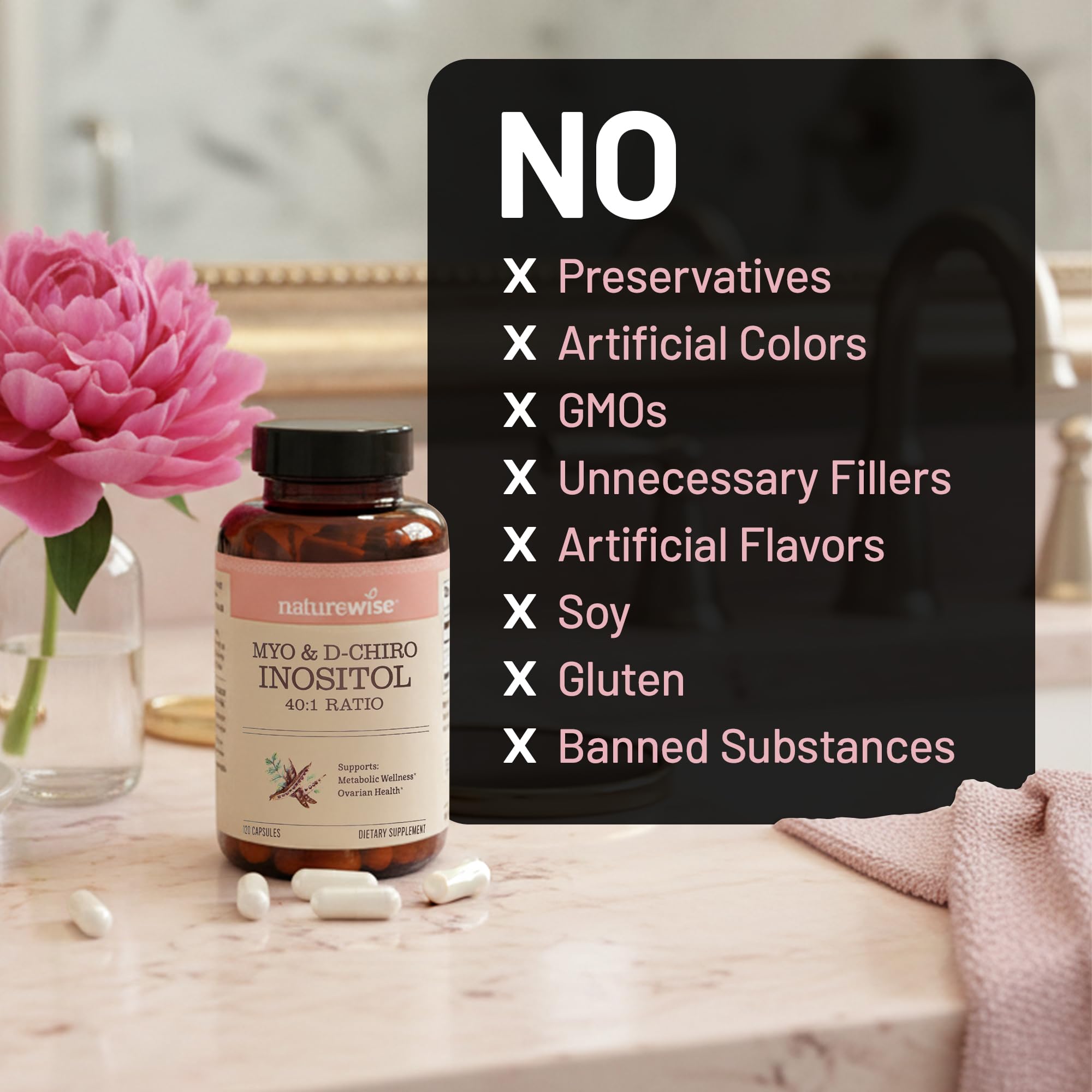 NatureWise serving size of four capsules displayed for dosage clarity benefit