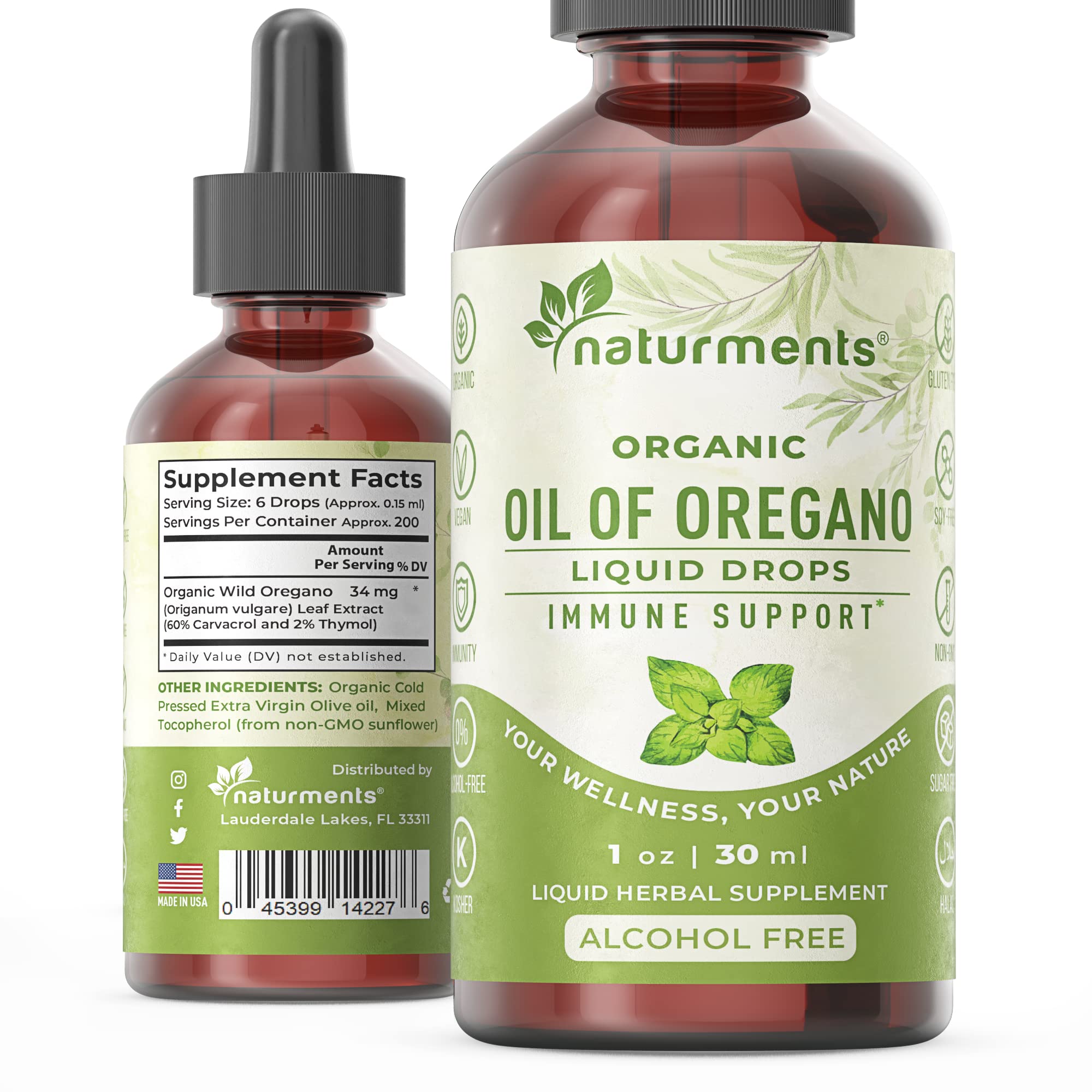 Naturments Oregano Oil Drops bottle side view