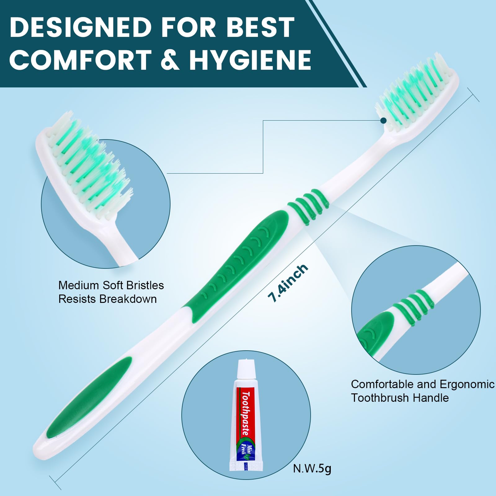 Ergonomic handle and medium-soft bristles for comfortable brushing