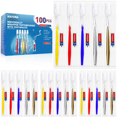 Navona 100-piece travel toothbrush set with assorted colors