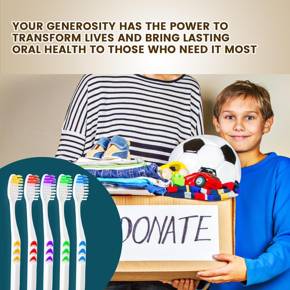 Array of Navona toothbrushes ready for donation or charity events