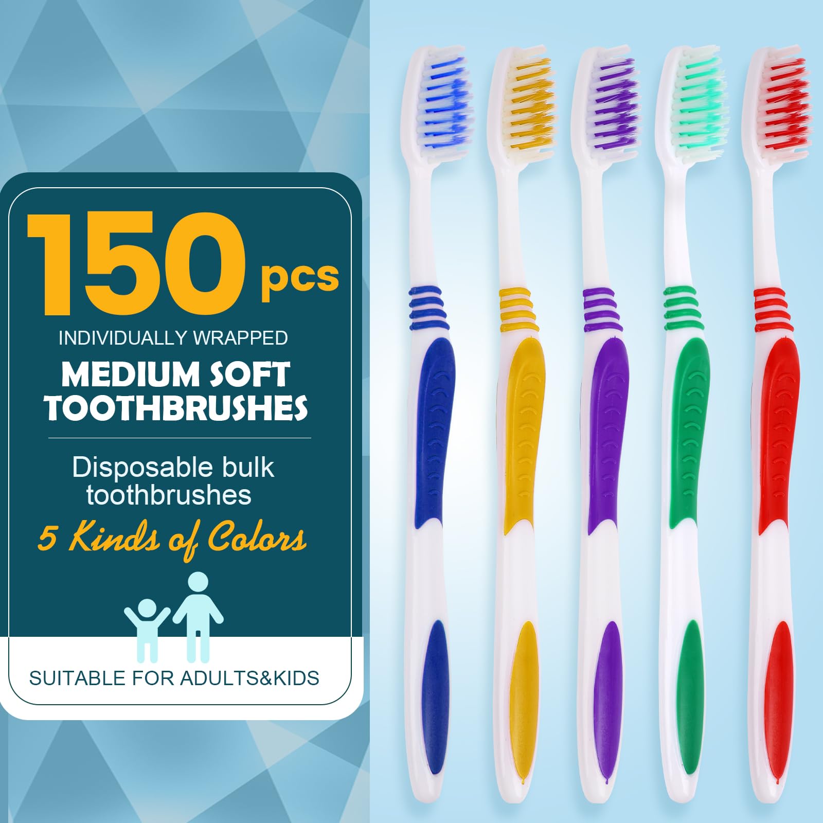 Assorted color disposable toothbrushes, Navona 150-pack