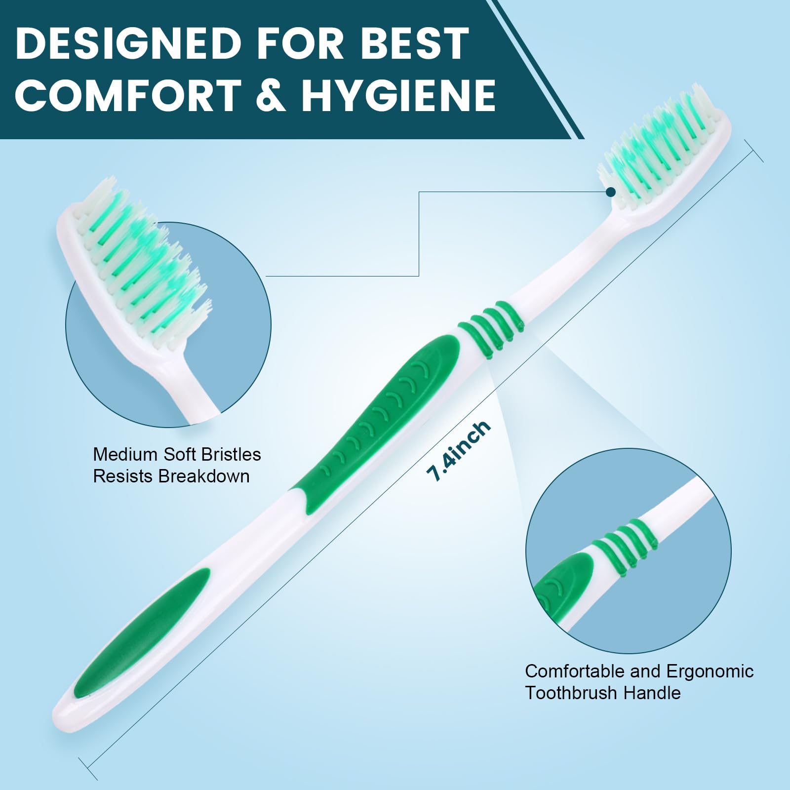Ergonomic handle and soft bristles on Navona toothbrush