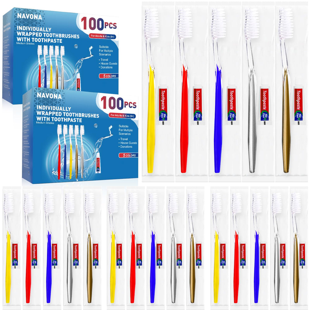 Assorted color disposable toothbrushes with toothpaste in bulk