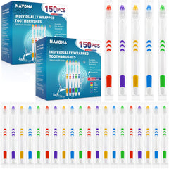Navona 300-piece bulk disposable toothbrushes in assorted colors, individually wrapped.