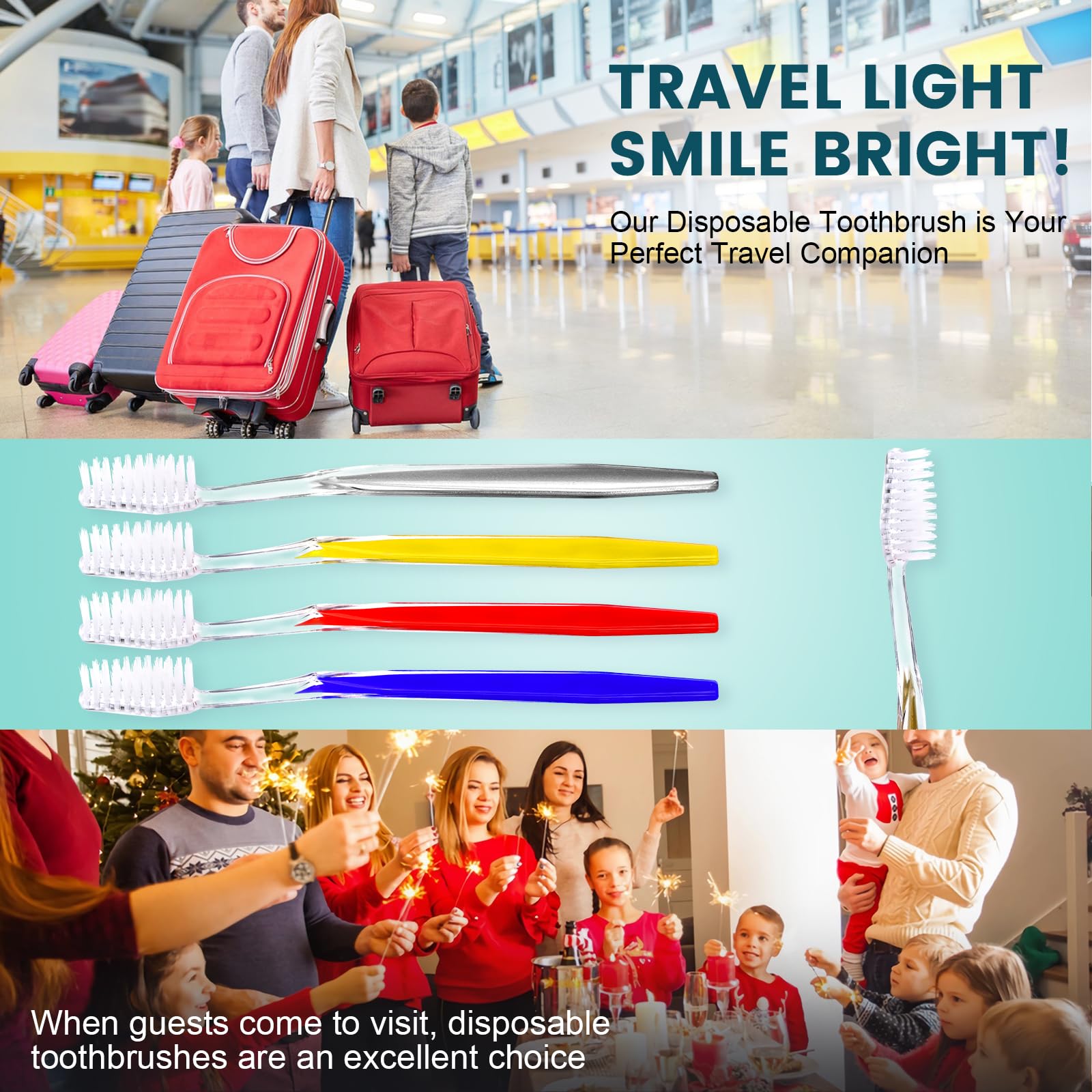 Colorful disposable toothbrushes with soft bristles and ergonomic grip