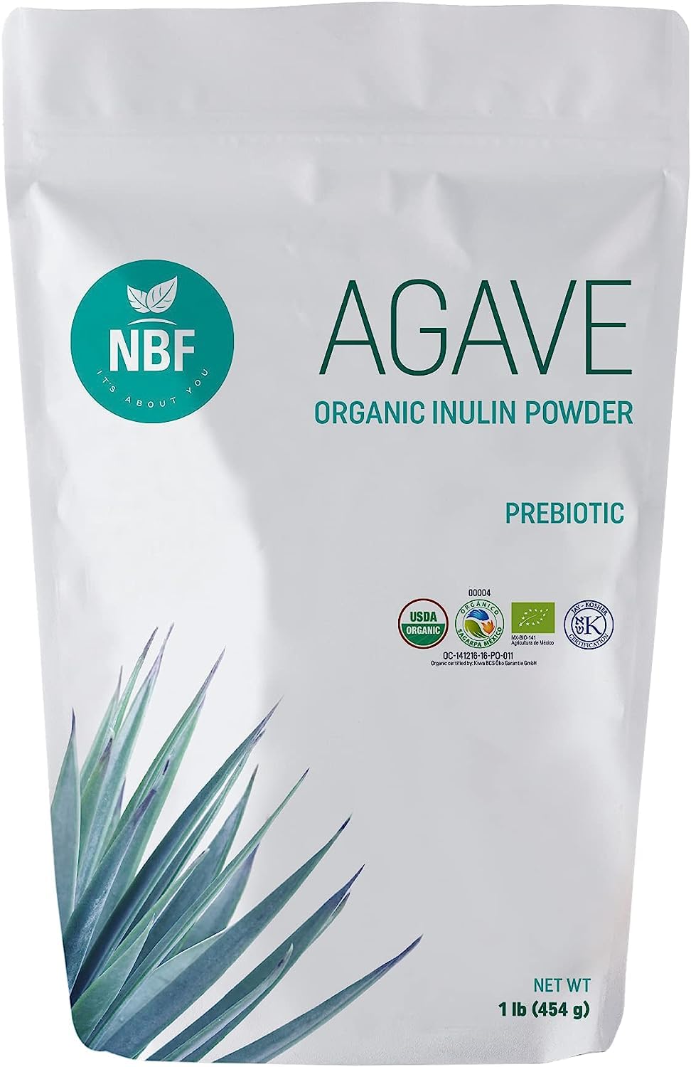 Front view of NBF Natura Bio Foods Organic Agave Inulin Powder 16oz