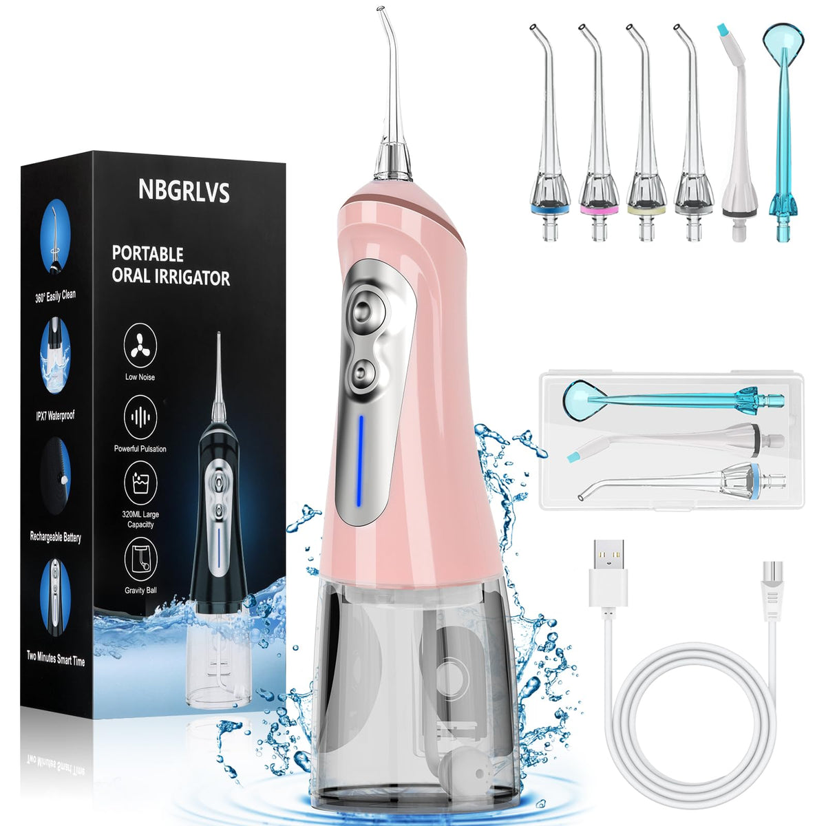 NBGRLVS water dental flosser with six modes and six nozzles