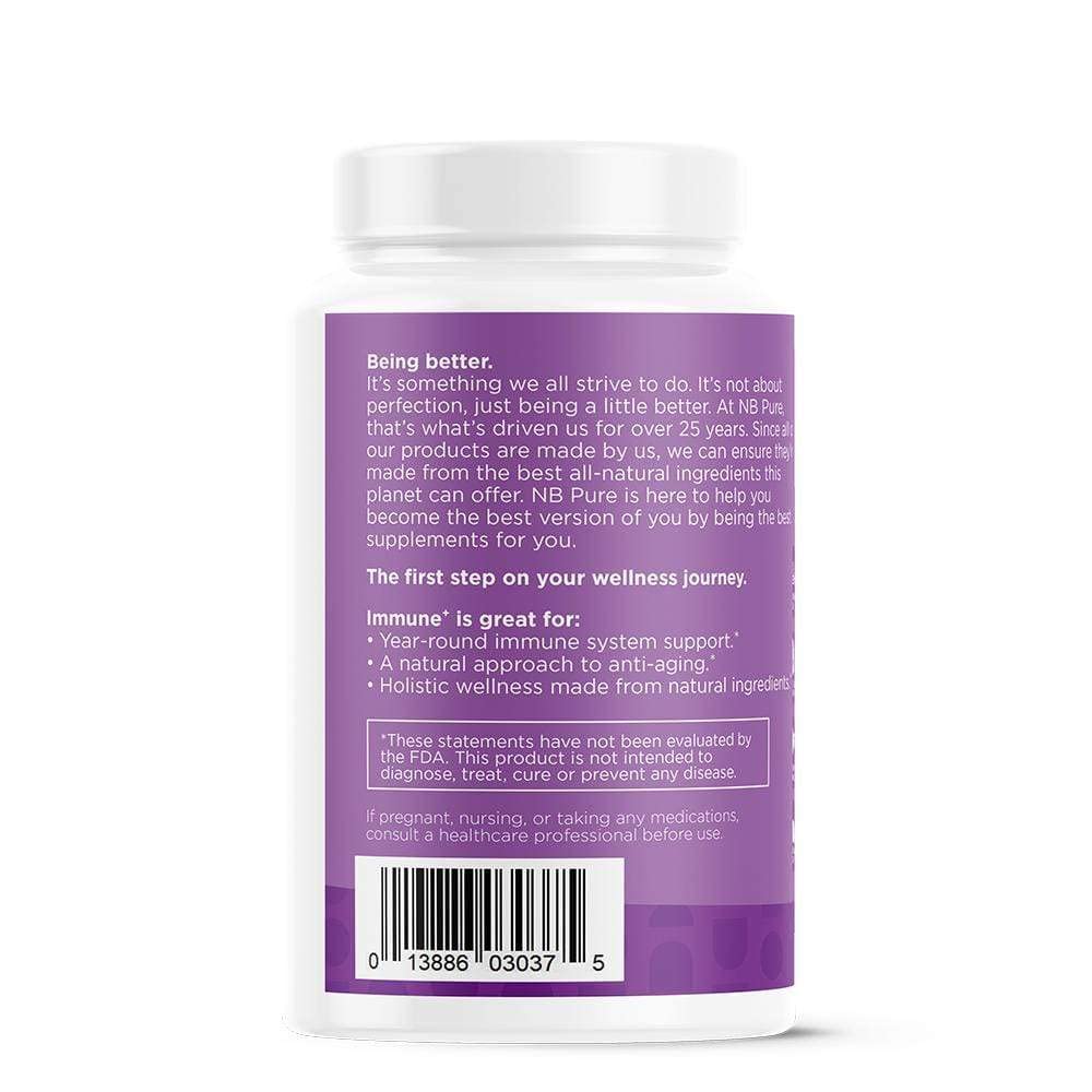 nbpure Immune+ bottle with natural, plant-based formulation imagery