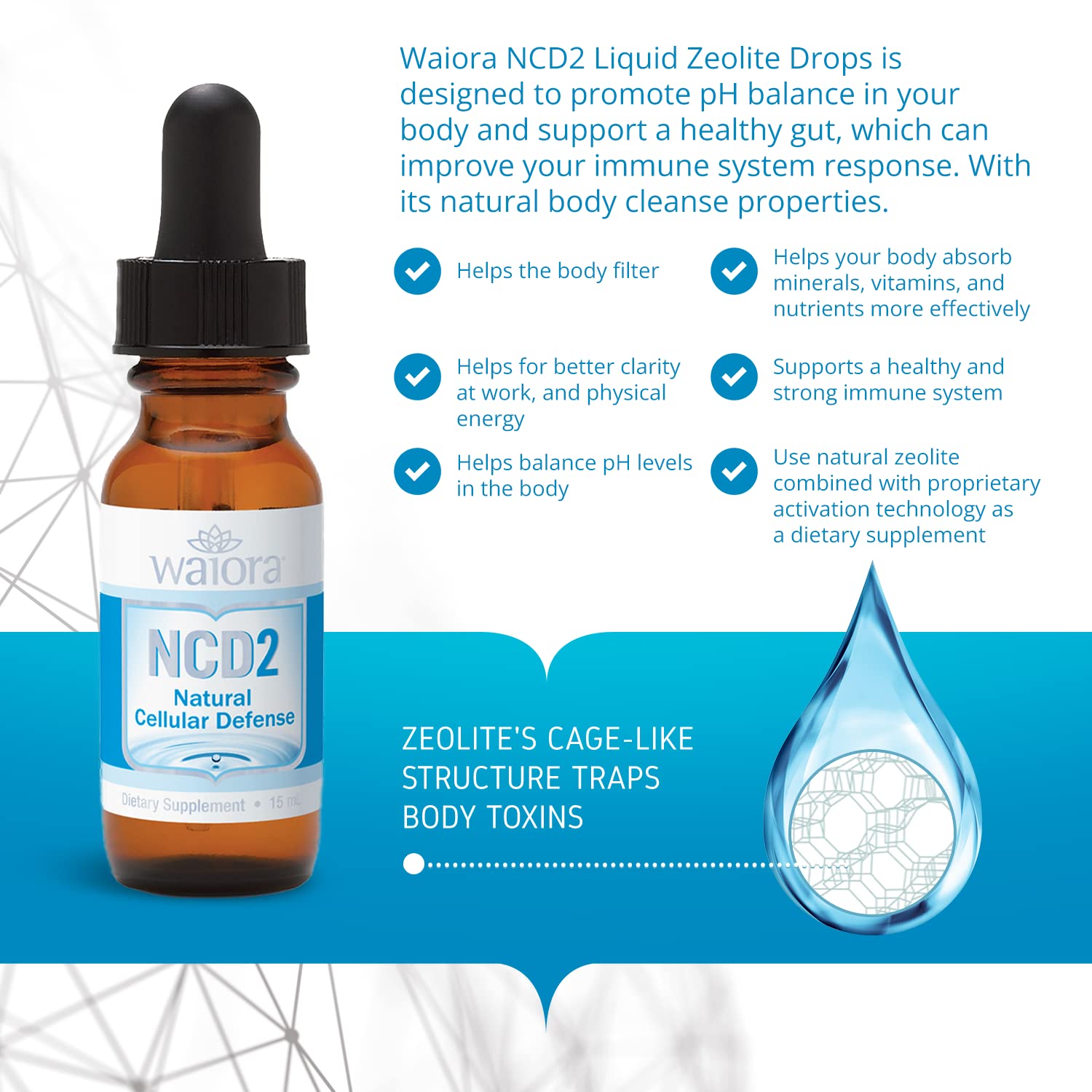 Illustration of pH balance support with NCD2 zeolite drops