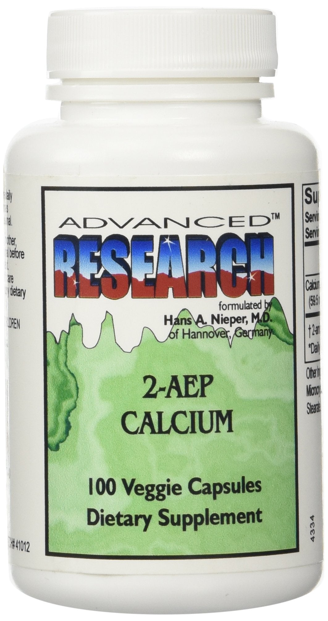 NCI Advanced Research Dr Hans Nieper 2AEP Calcium Capsules bottle - front view