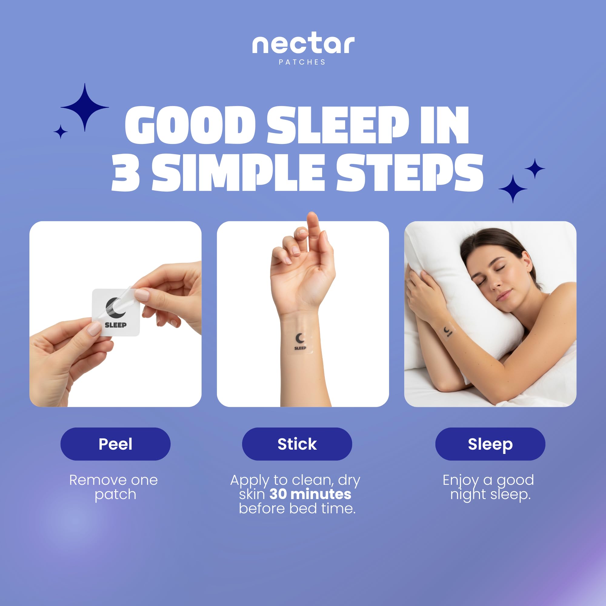 Close-up of Nectar Sleep Patch applied to skin for discreet sleep support