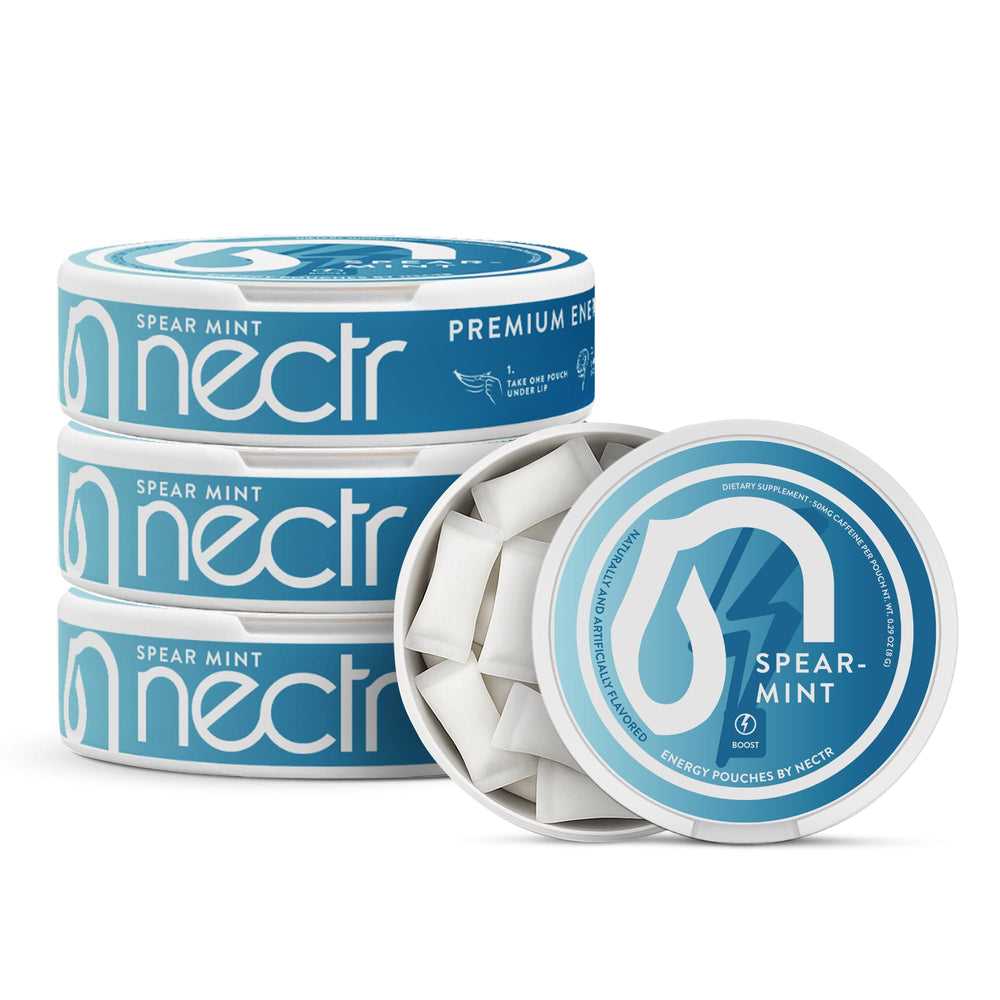 Nectr Energy spearmint packs front view for quick sugar-free caffeine boost
