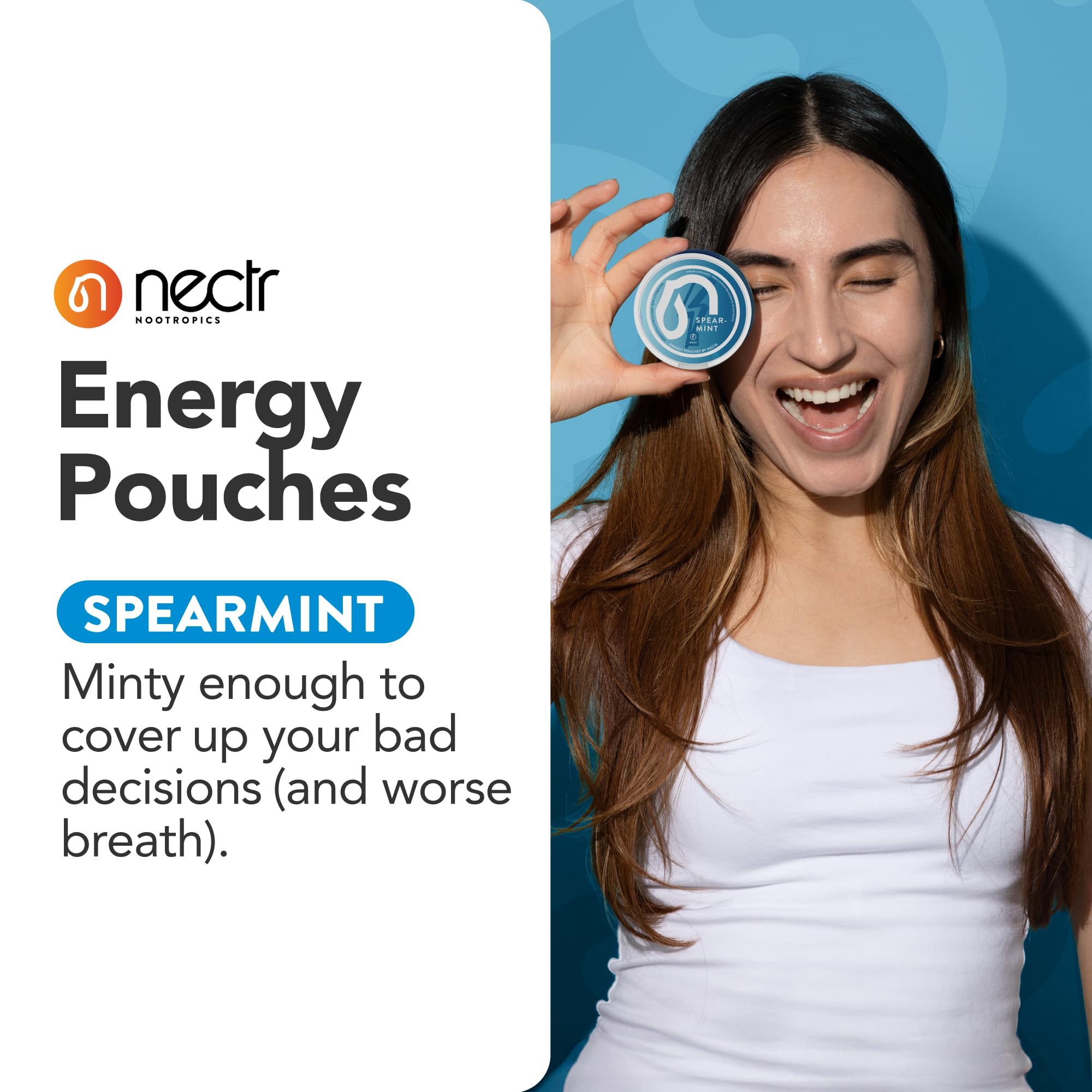 Nectr Energy pouch closeup dry texture highlighting mini size