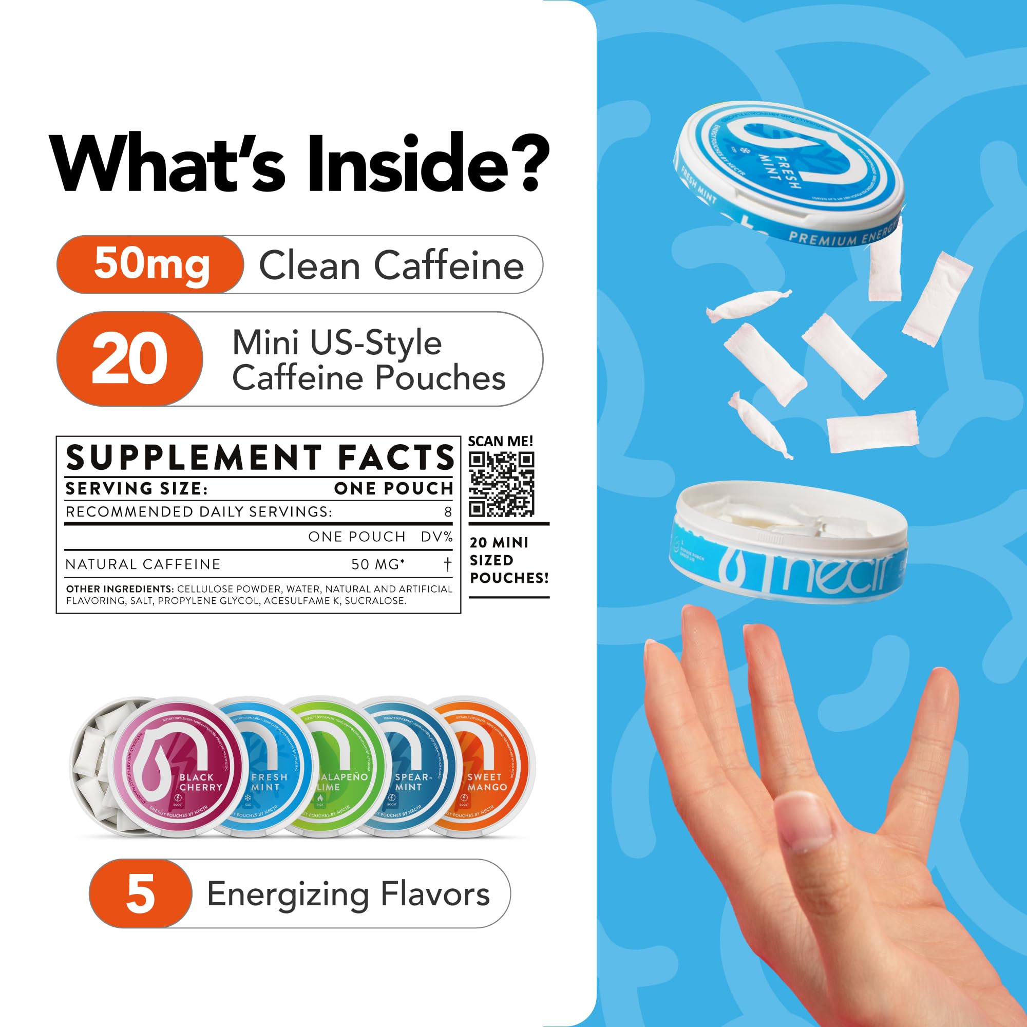 Nectr Energy pouch sits in lip for quick mental boost.