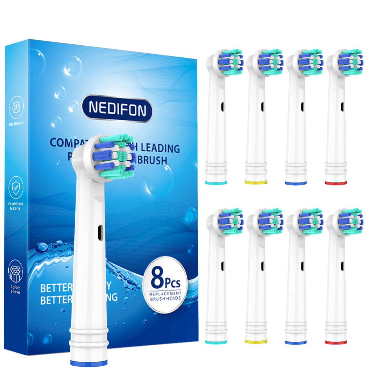NEDIFON 8-pack replacement toothbrush heads for Oral-B Braun, individually packaged