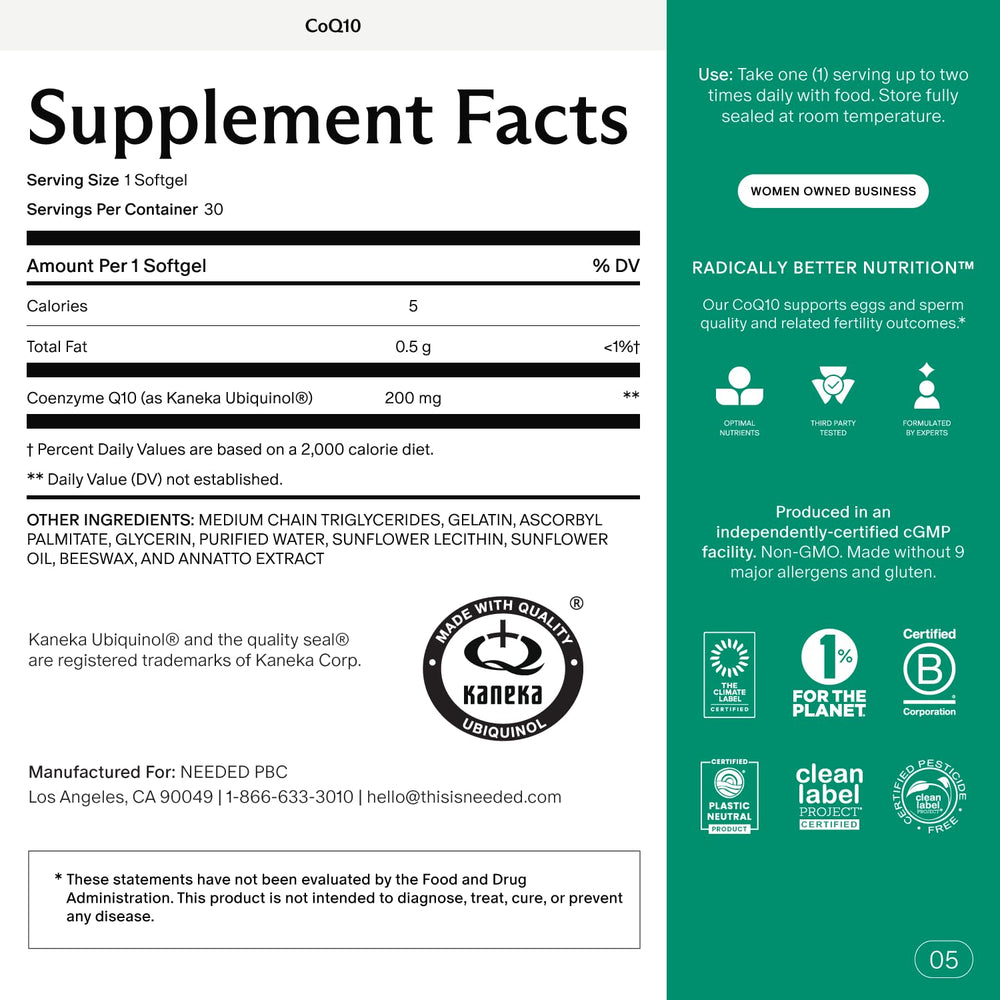Close-up of CoQ10 ubiquinol 200mg softgels capsule