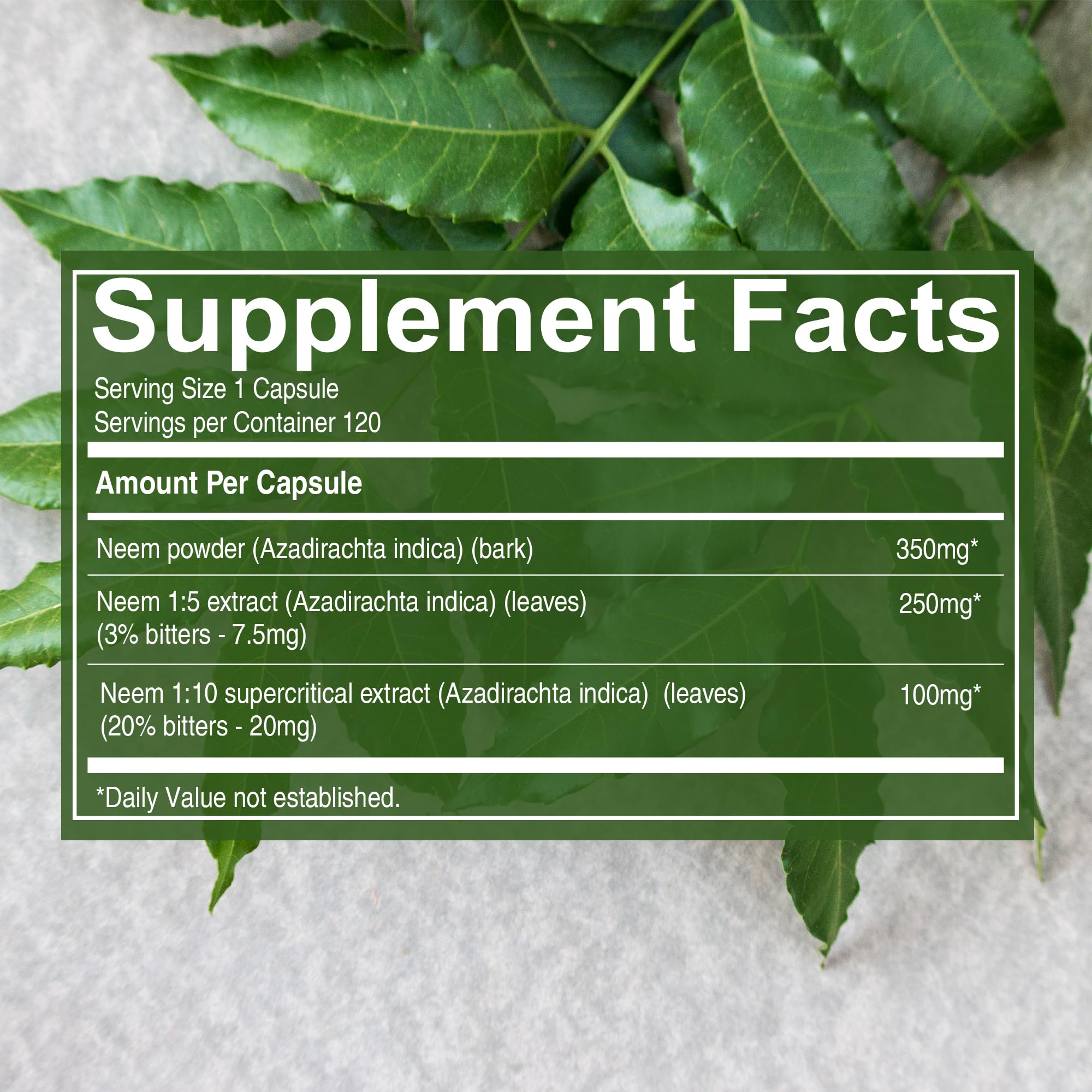 Neem leaf extract and Neem bark powder ingredients