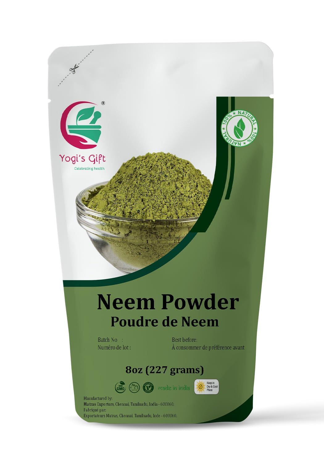 8 oz jar of wild-crafted Neem powder (Azadirachta indica)
