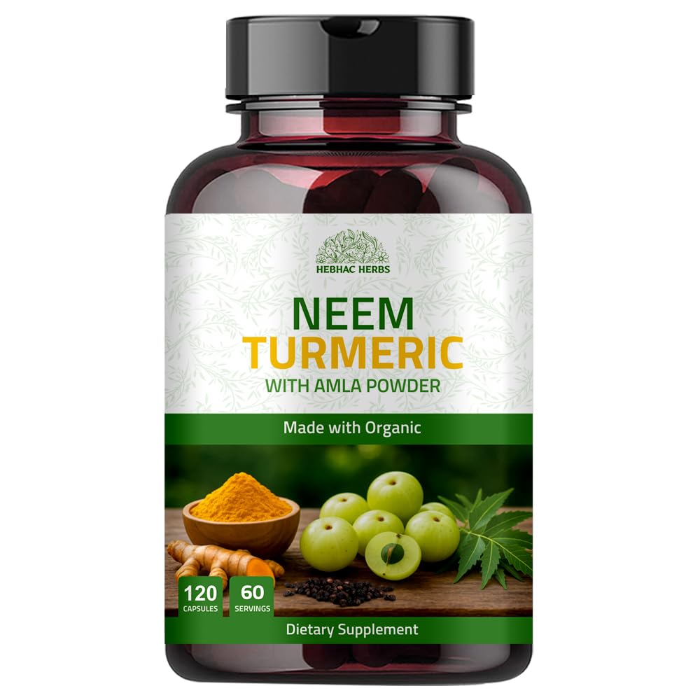 Neem Turmeric Capsules with Amla and Black Pepper bottle front view
