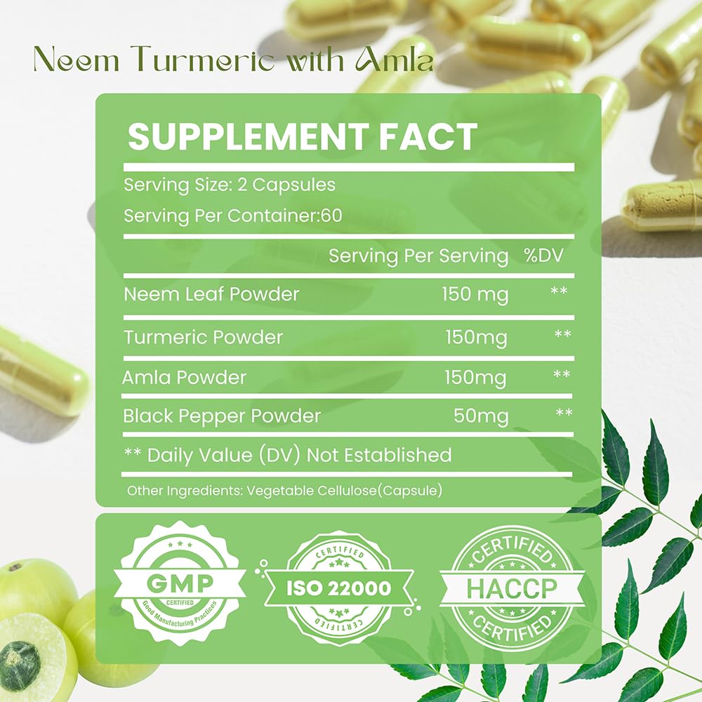 Neem Turmeric Capsules bottle side view