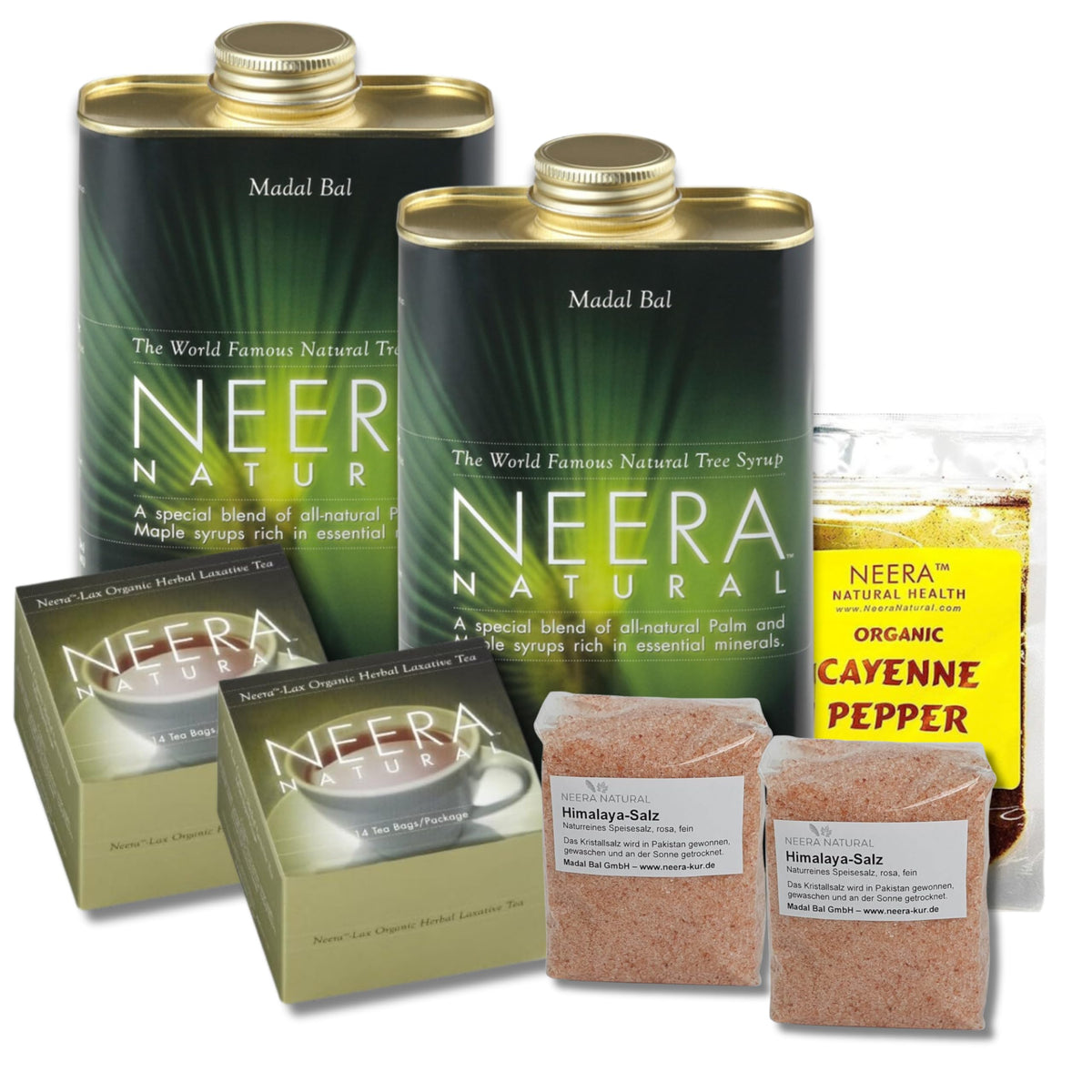Neera Natural Detox Pack box displayed with 2 liter syrup cans