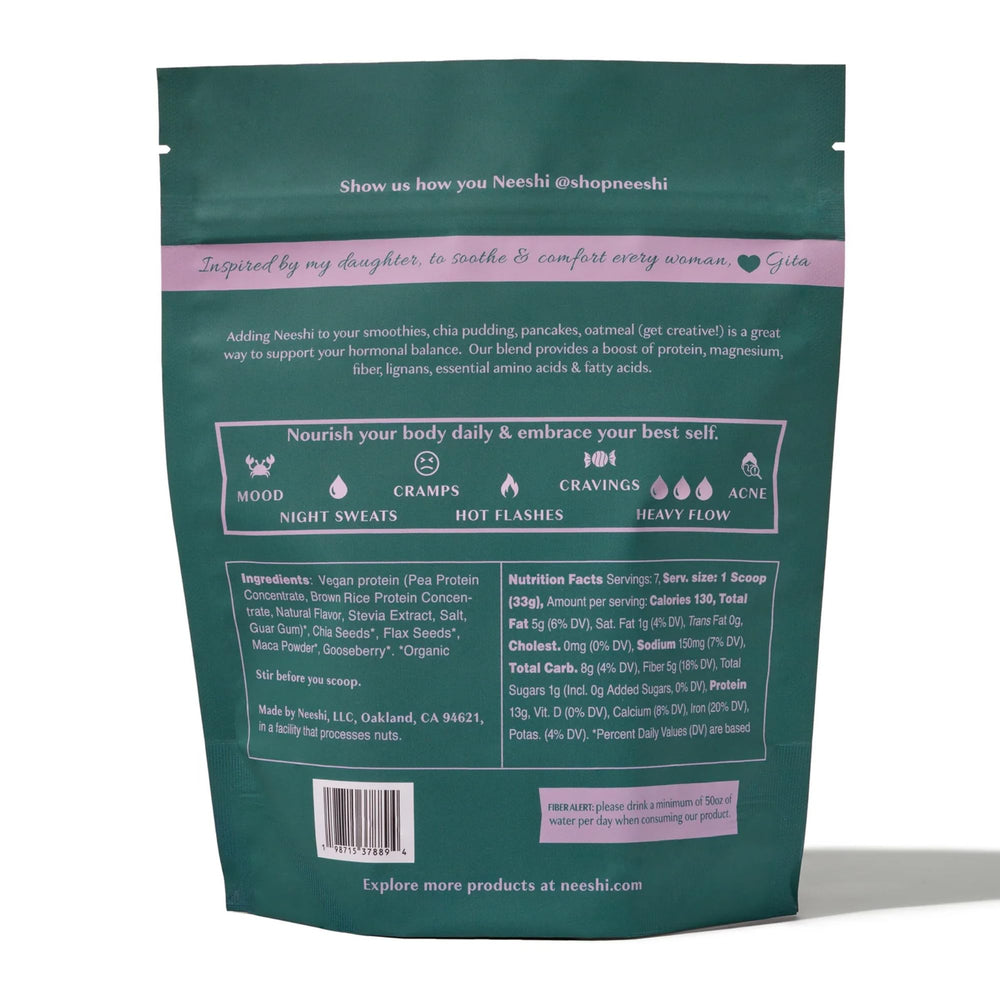 Clean ingredient list on Neeshi protein powder label