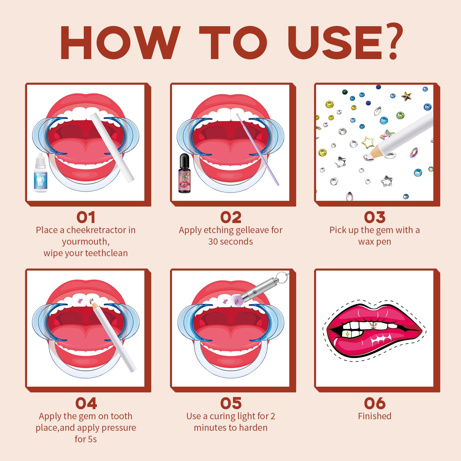 UV curing light for applying tooth gems