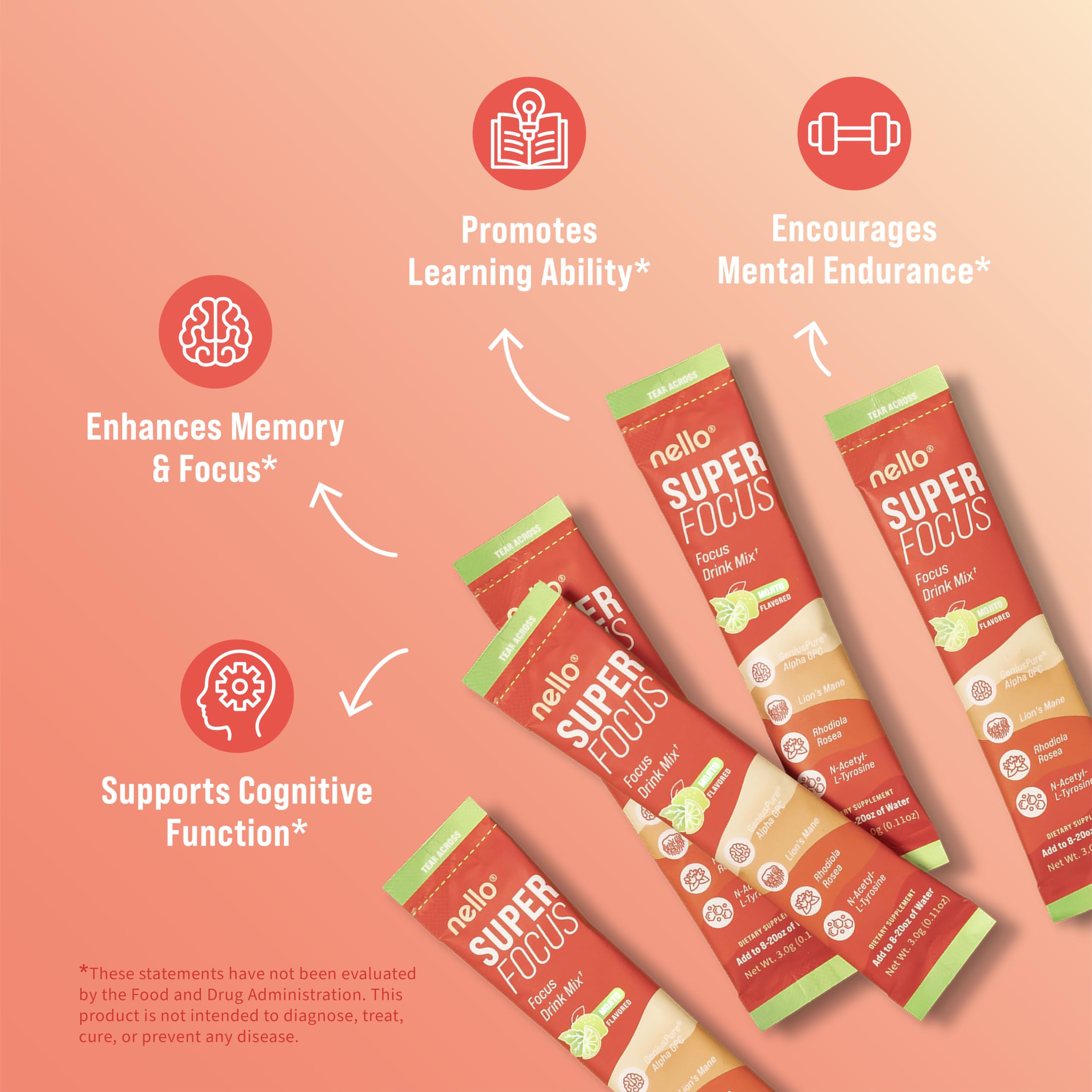 20 on-the-go packets of Nello SuperFocus Mojito