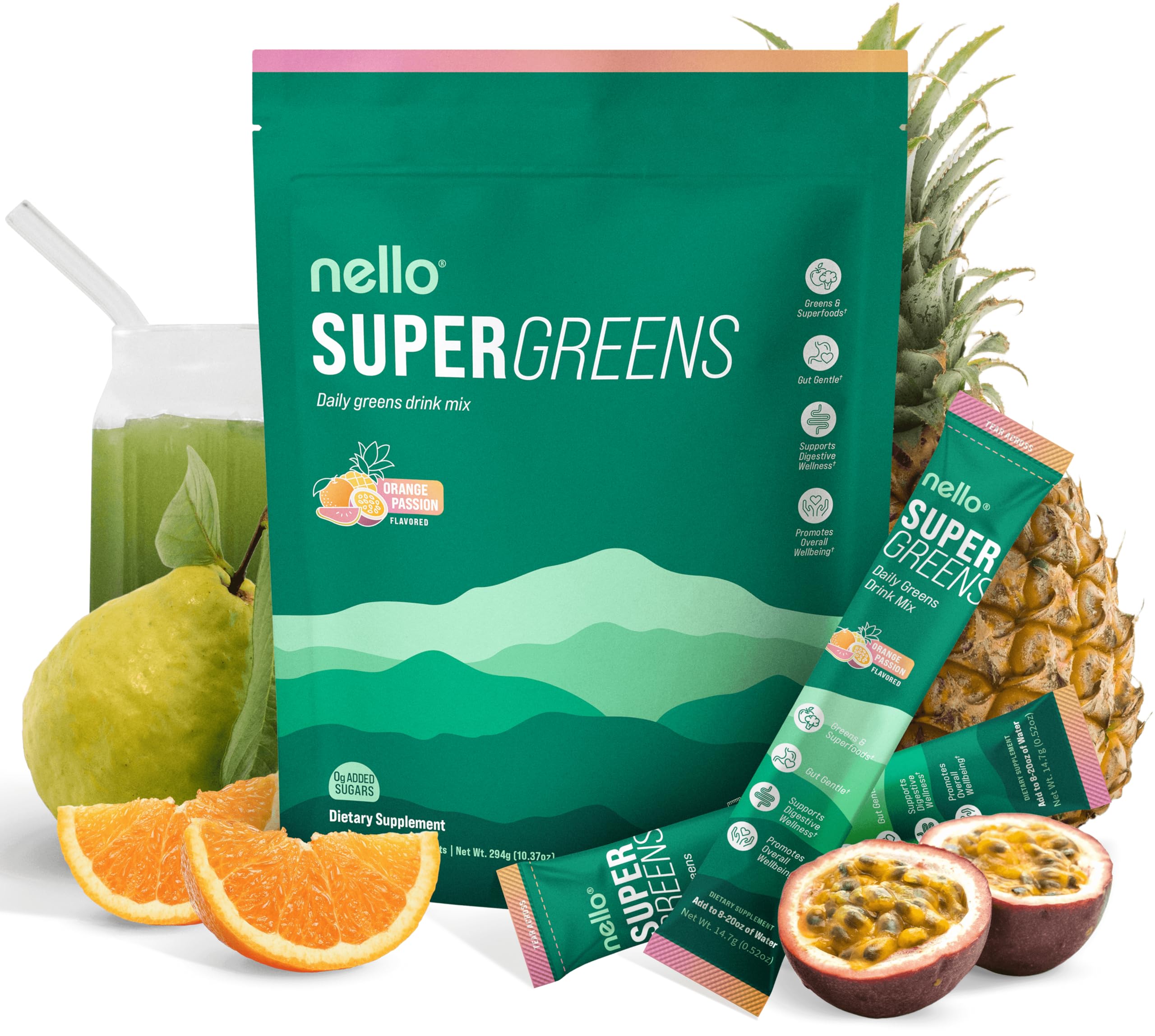 Nello Supergreens Orange Travel Pack – front packaging
