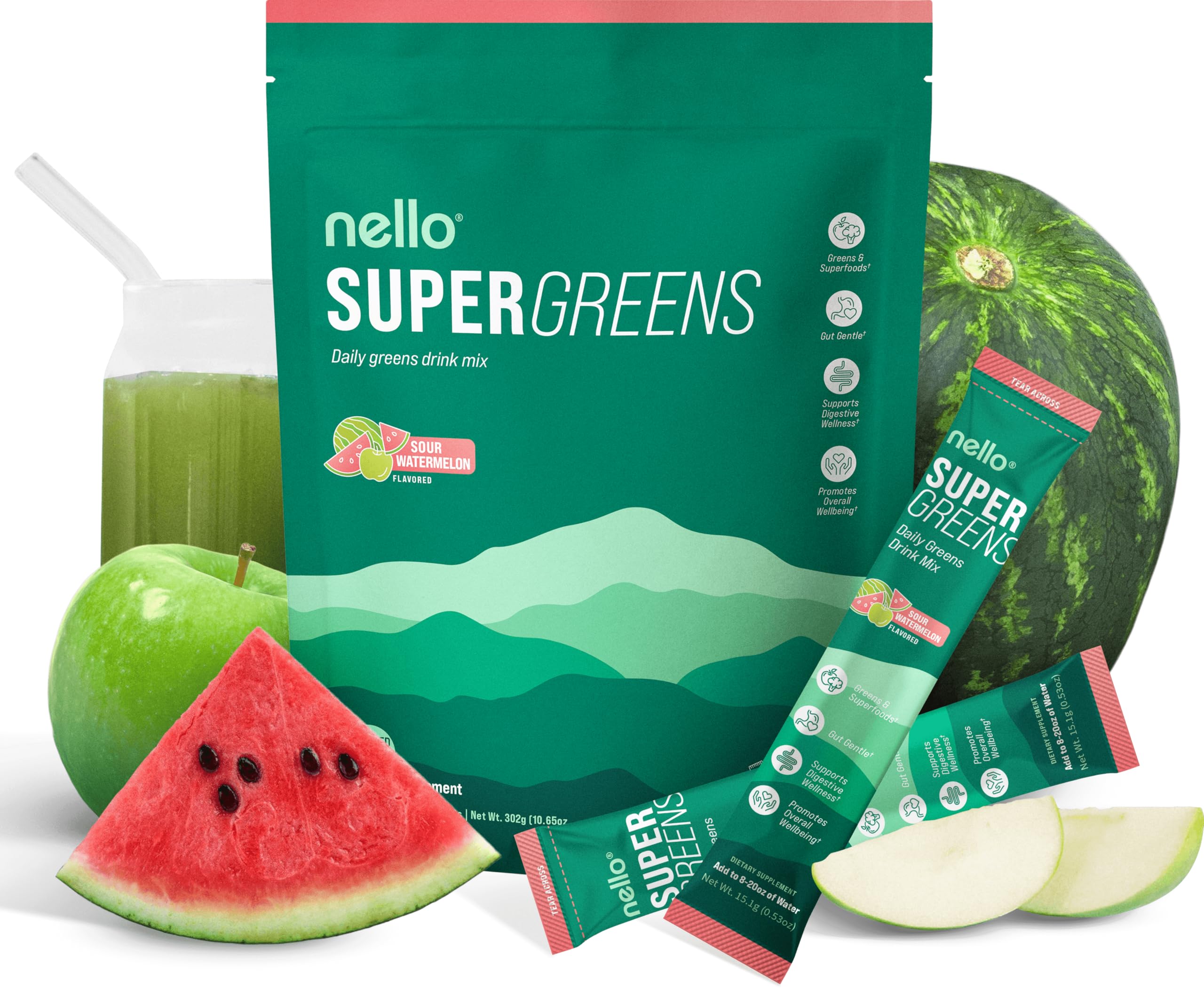 Nello Supergreens Sour Watermelon travel pack front view