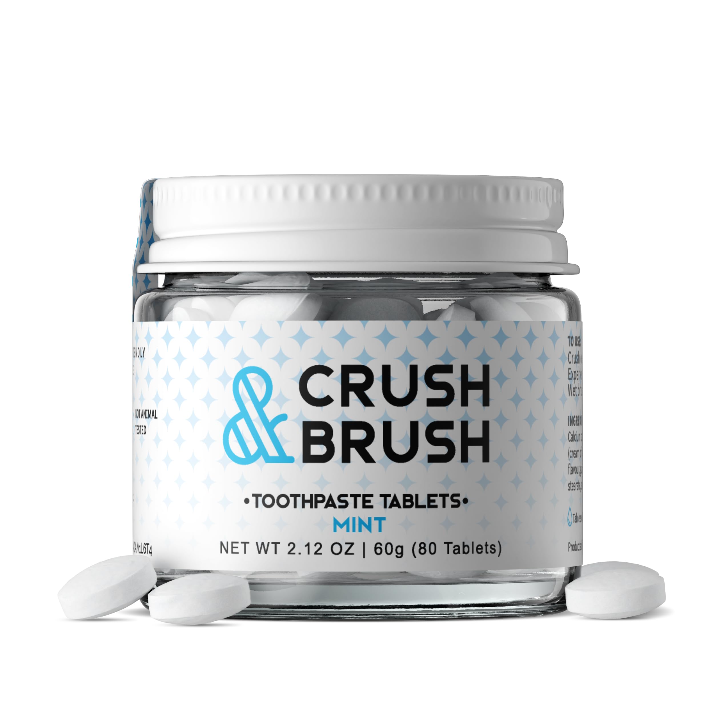 Nelson Naturals Crush & Brush Mint Toothpaste Tablets in a glass jar