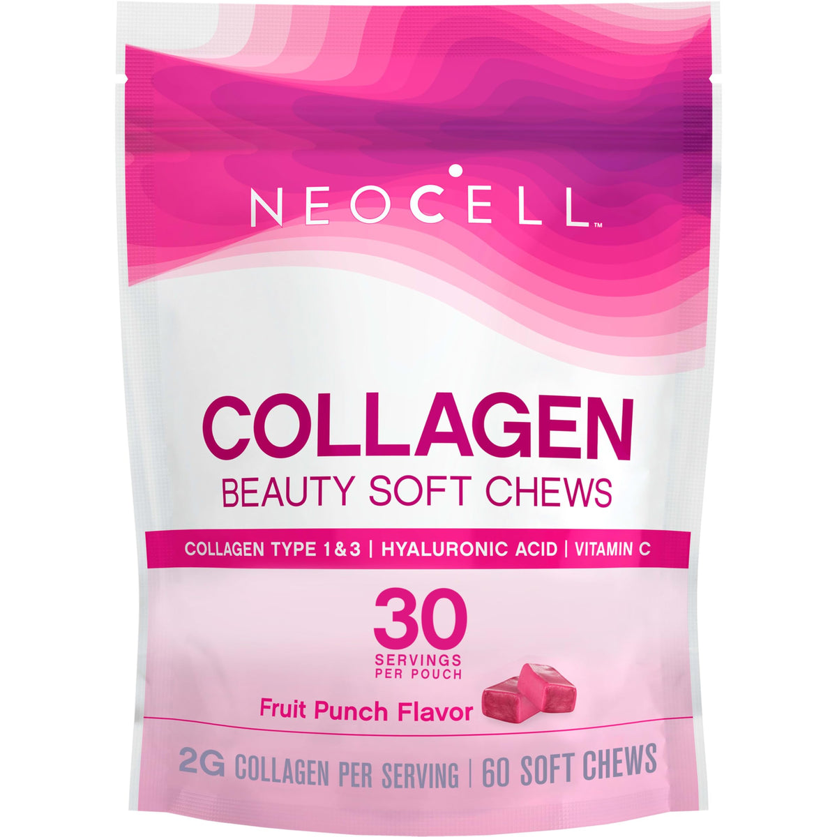 NeoCell Collagen Beauty Soft Chews fruit punch flavor front bag 60 count