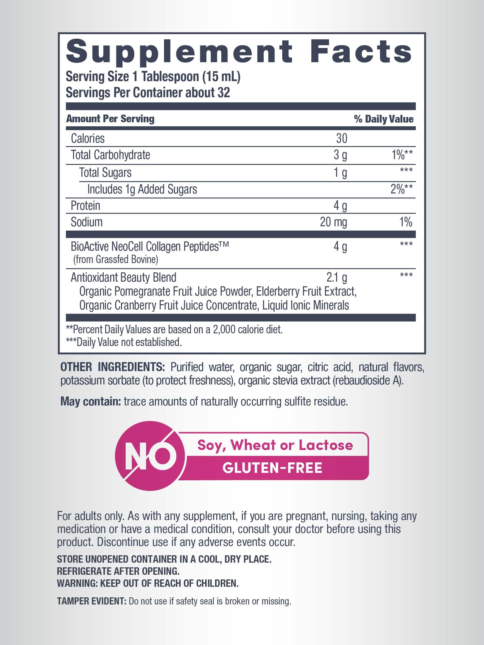 Gluten-free and non-GMO collagen liquid without soy or wheat