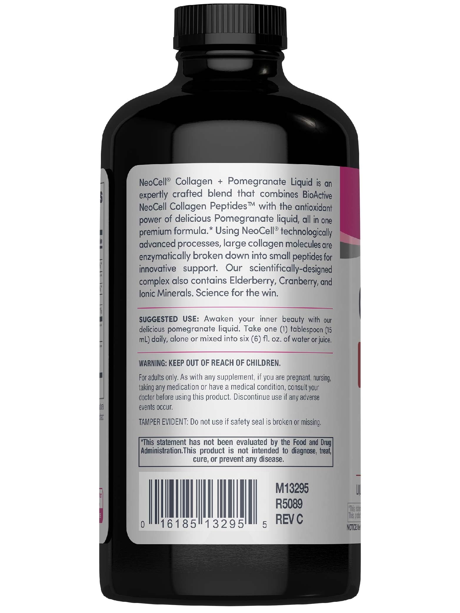 Collagen liquid with pomegranate, cranberry, elderberry juices and green tea