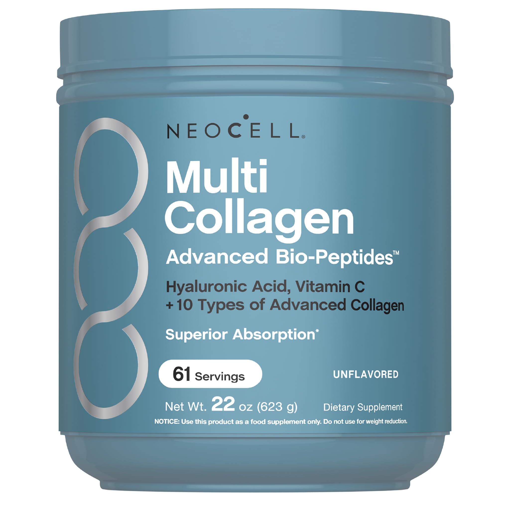 Front view of NeoCell Multi Collagen Bio-Peptides Powder packaging